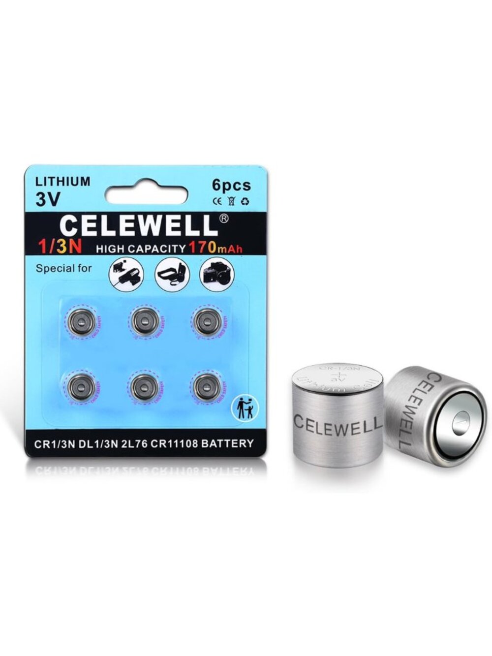 6 Pack 3V Lithium Batteries DL1/3N CR1/3N 170mAh Long-Lasting Power, 7-Year